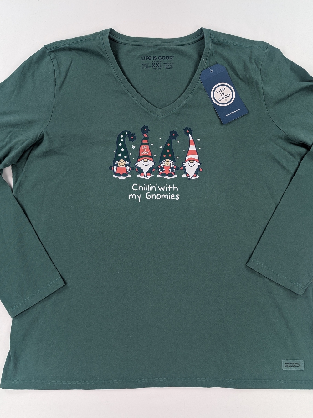 Life Is Good Women's Forest Green V-Neck 'Chillin' with my Gnomies' Long Sleeve - Picture 2 of 7